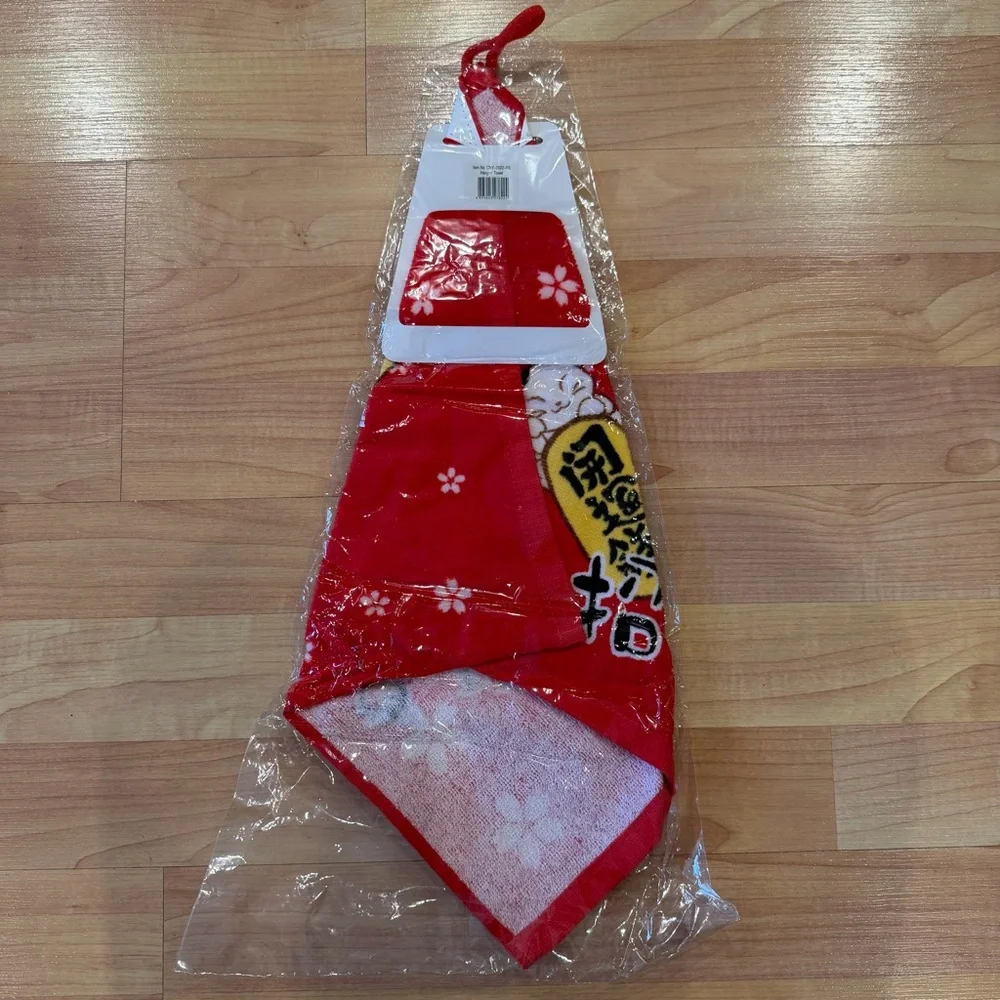 NWT Lunar New Year Red Hand Towel with Lucky Cat Design